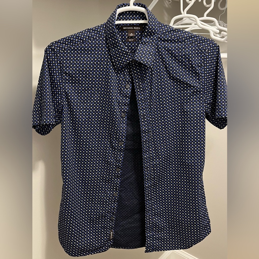Michael Kors Mens Short Sleeve Textured Button Down Dress Shirt